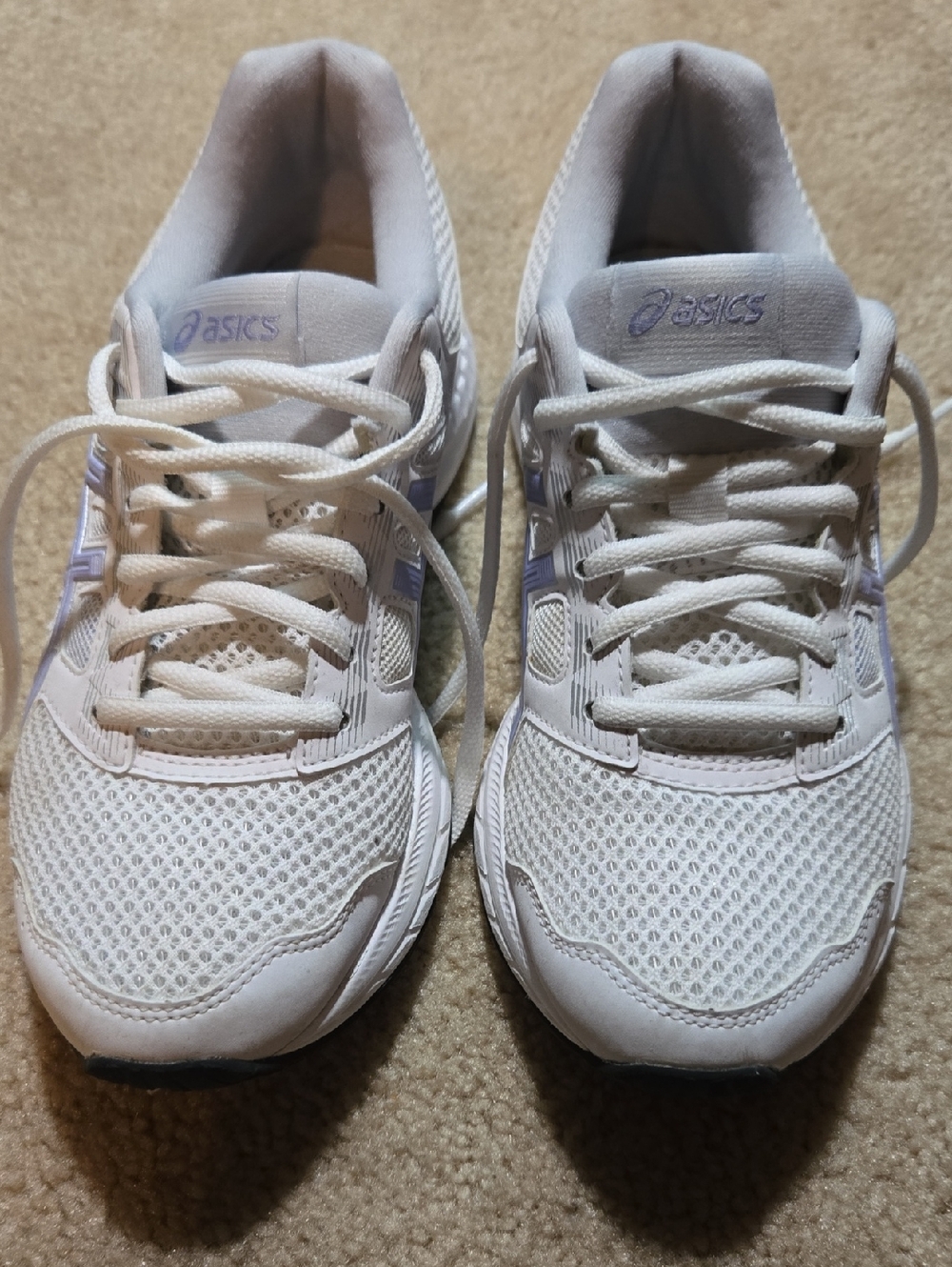 Asics White and Light Purple Mesh Lace-Up Sneakers
